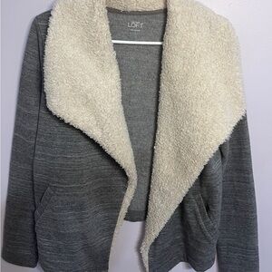 LOFT Gray and Cream Cardigan Sweater